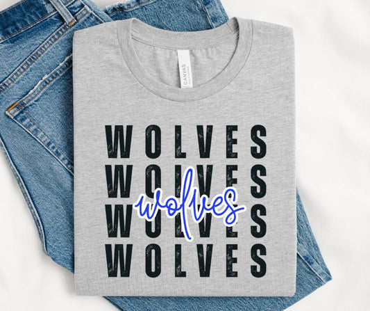 Wolves - Royal Blue/Black (Stacked Distressed Mascots) - DTF