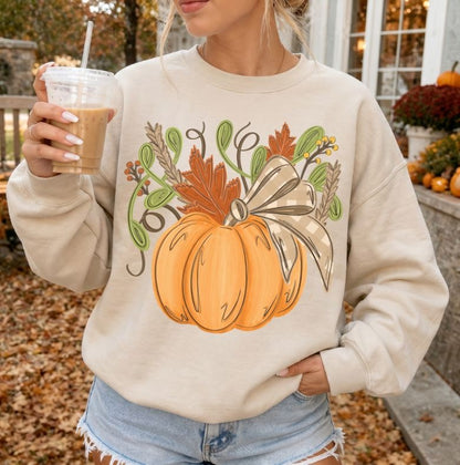 Whimsical Pumpkin with Bow - DTF
