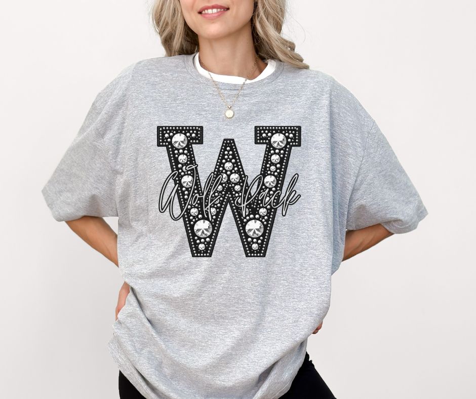 Wolves Rhinestone Letters Wolfpack (Faux Rhinestone LETTER Mascots) - DTF – BEC Print & Apparel