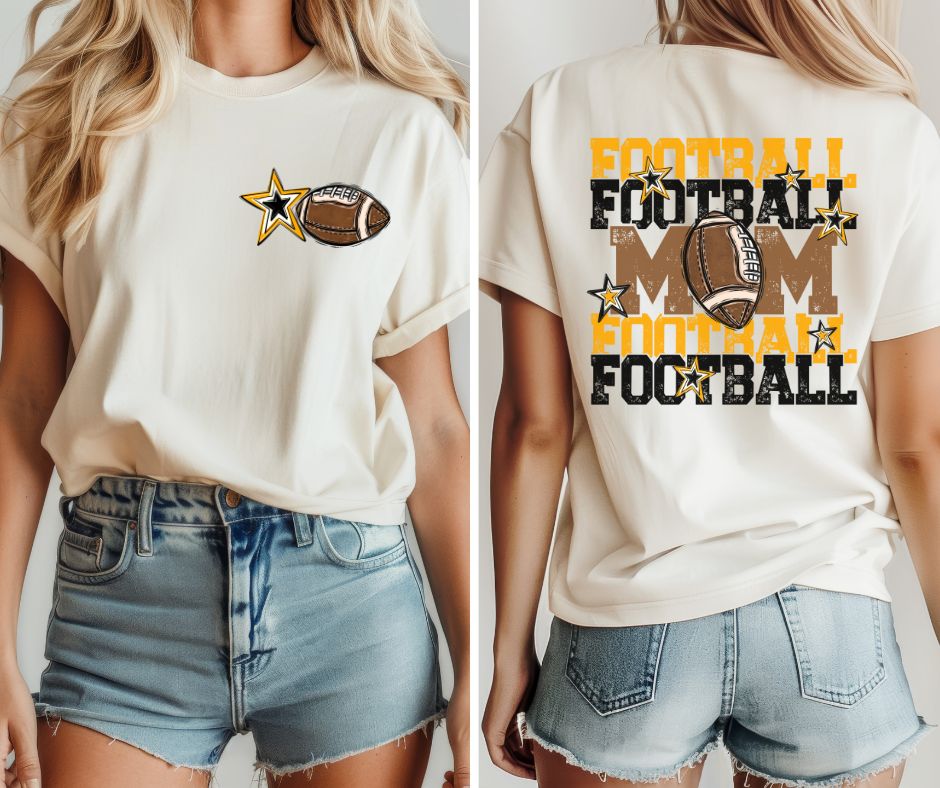 Football Mom - Yellow Gold/Black (2-in-1 front/back design) - DTF