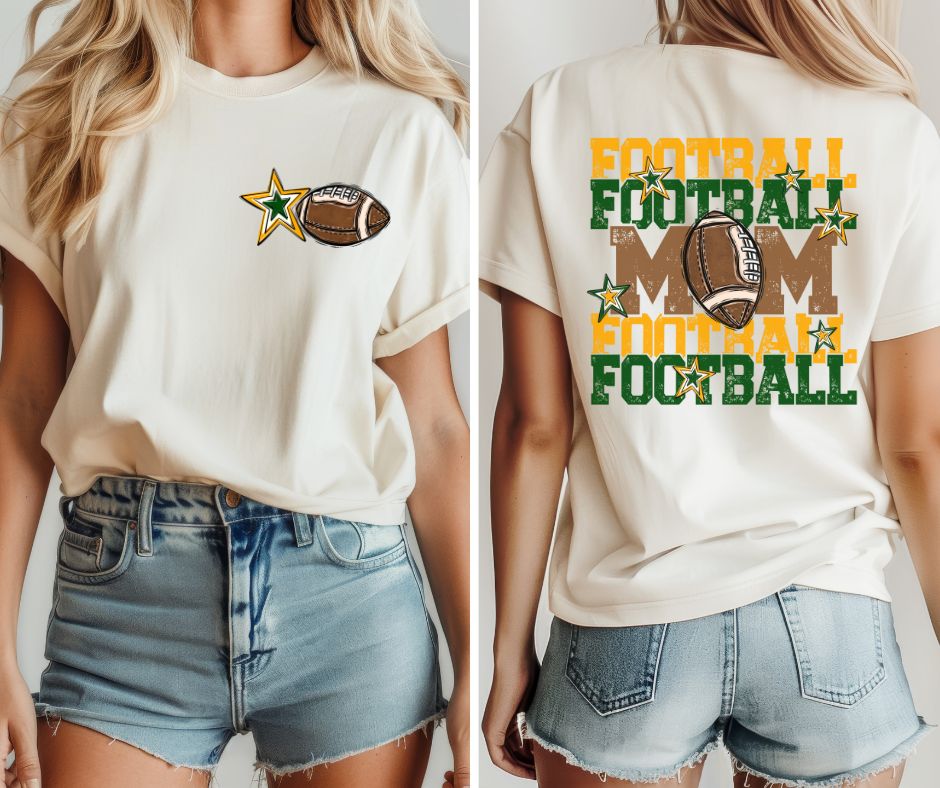 Football Mom - Yellow Gold/Dark Green (2-in-1 front/back design) - DTF