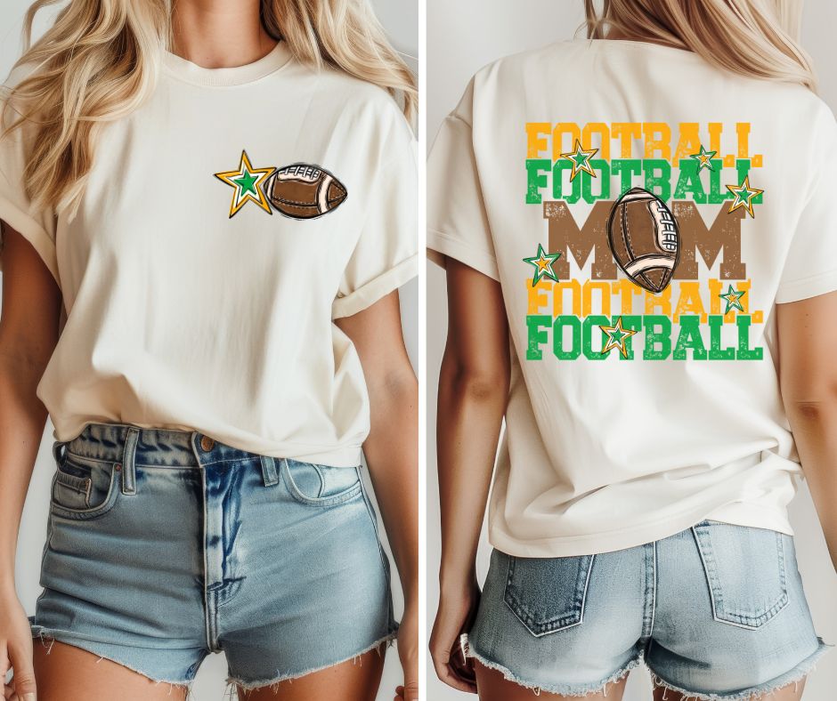 Football Mom - Yellow Gold/Green (2-in-1 front/back design) - DTF