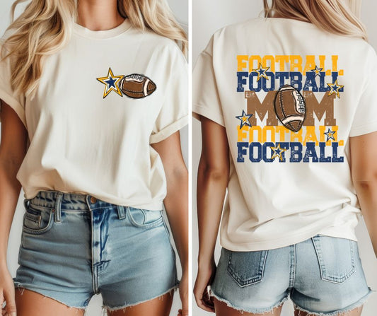 Football Mom - Yellow Gold/Navy (2-in-1 front/back design) - DTF