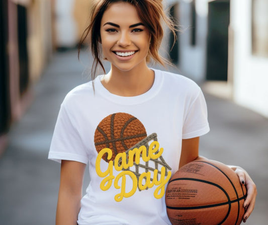Game Day Basketball (Yellow - Faux Yarn) - DTF