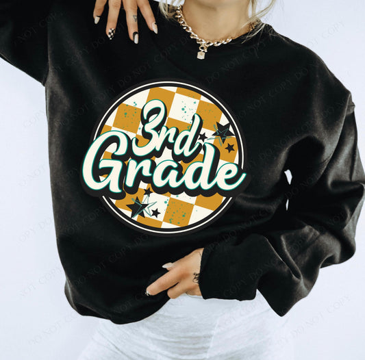 Third (3rd) grade (retro checkerboard) - DTF