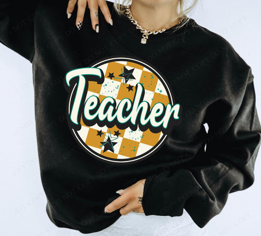 Teacher (retro checkerboard) - DTF