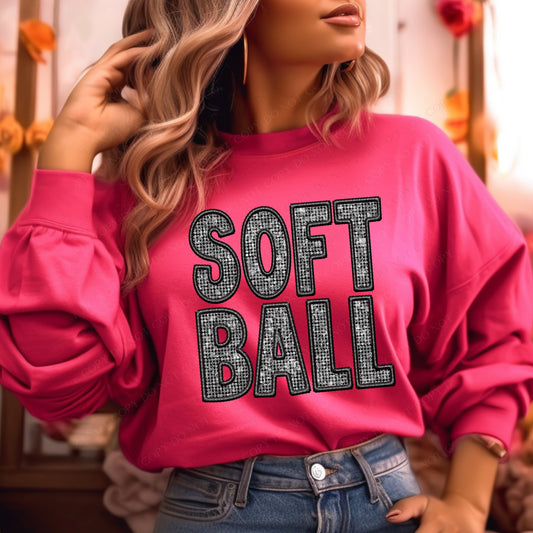 Softball (faux diamond bling embroidered look) - DTF