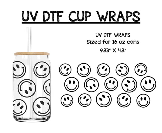 Smile Face - UV DTF CUP WRAP - 16 OZ