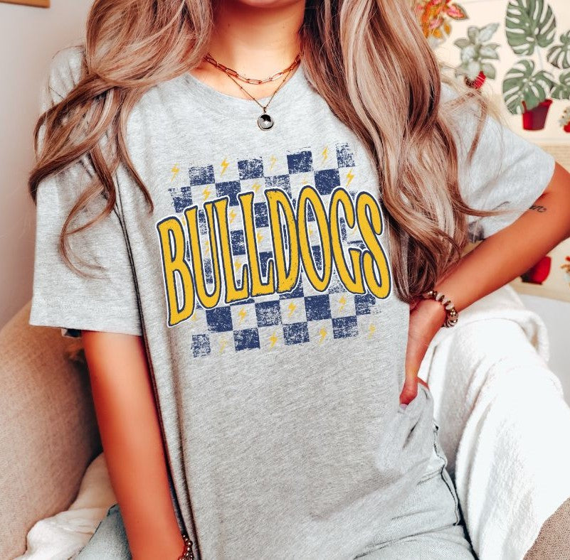 Bulldogs checkerboard (navy/yellow) - DTF