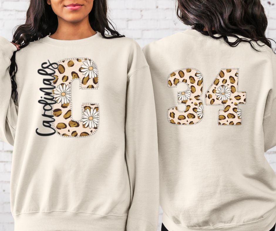 Cardinals Leopard and Daisy Mascot (letter and mascot name) - DTF