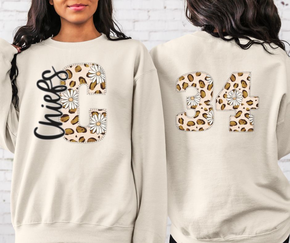 Chiefs Leopard and Daisy Mascot (letter and mascot name) - DTF
