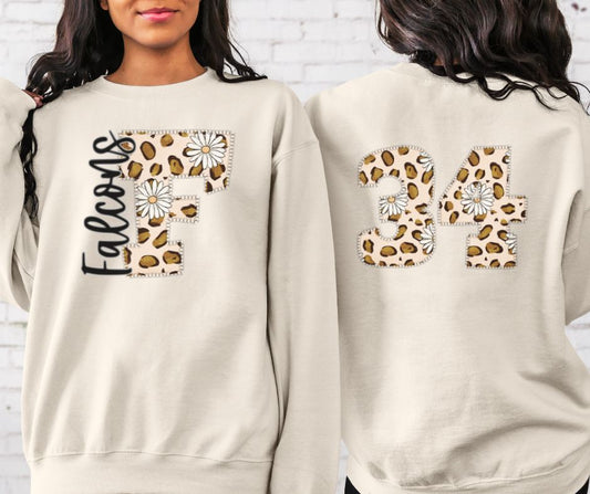 Falcons Leopard and Daisy Mascot (letter and mascot name) - DTF