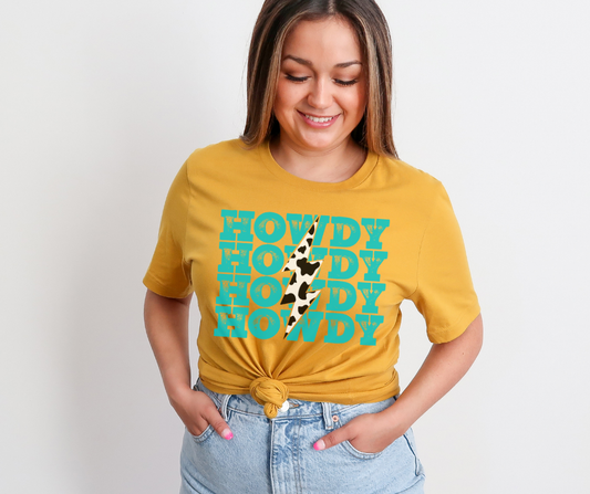 Howdy with cow print lightning bolt (HH)