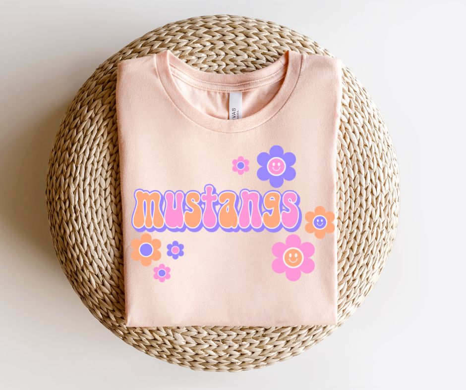 Retro Mustangs Mascot with flowers (YOUTH) - DTF