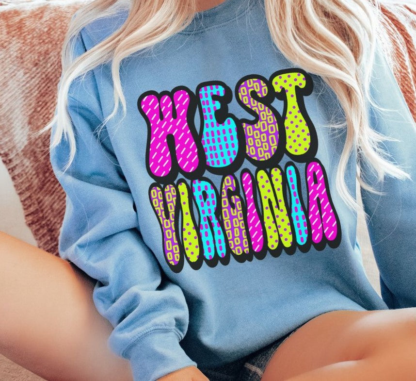 West Virginia Neon pattern state - DTF